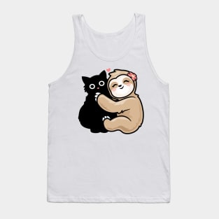 Funny Cat Sloth Loves Black Kitty Cat Tank Top